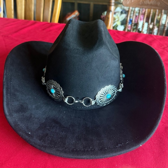 Black Cowboy Hat with Silver. Turquoise trim - Picture 1 of 2